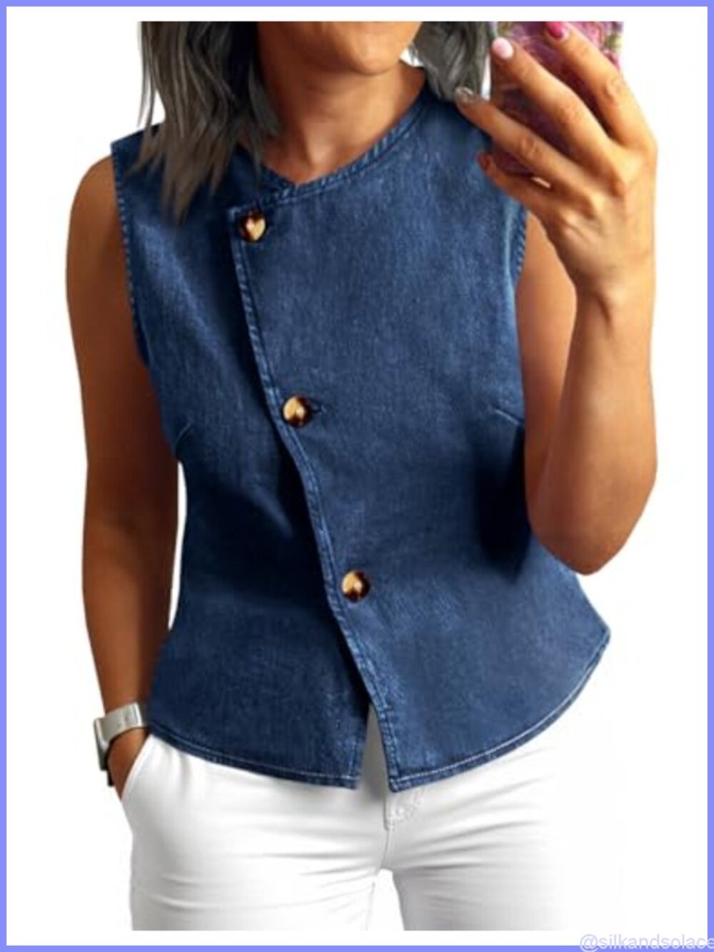 Women's Sleeveless Denim Vest Jacket - Button Down, Stretchy